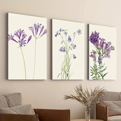 3pcs Purple Botanical Flower Art Green Leaves Wall Art Set Wall Art Canvas Unframed – High Quality Print 100% Australian Made Wall Canvas