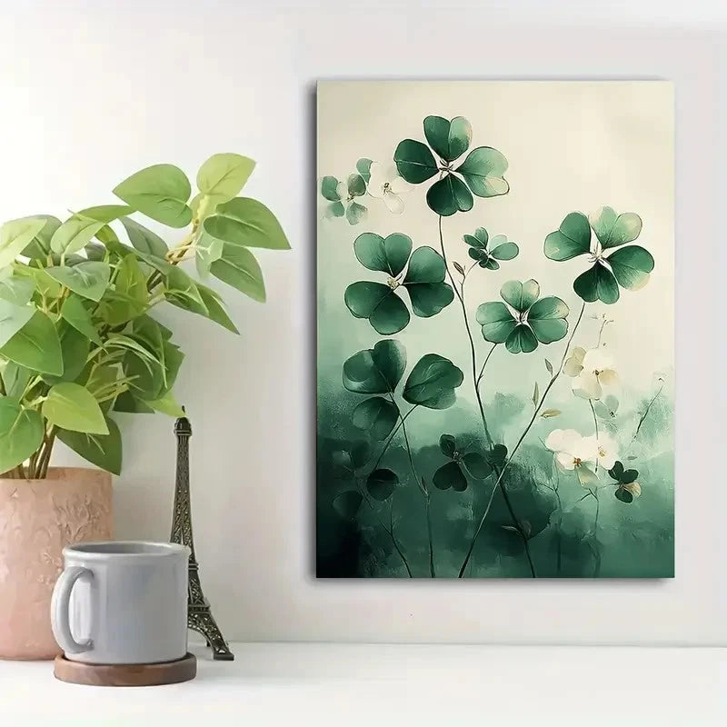 Beautiful Minimalist Botanical Clover Painting 40x60cm Metal Print Ready to Hang - Bella Home Decor