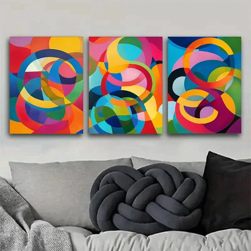 3pcs Colorful Abstract Circle Vibrant Geometric Metal Print Ready to Hang Art - Bella Home Decor