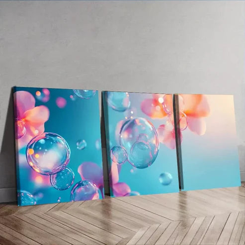 3 PCS Art Deco Modern Bubble Petal Floral Wall Art Set Canvas Unframed - High Quality Print 100% Australian Made Wall Canvas