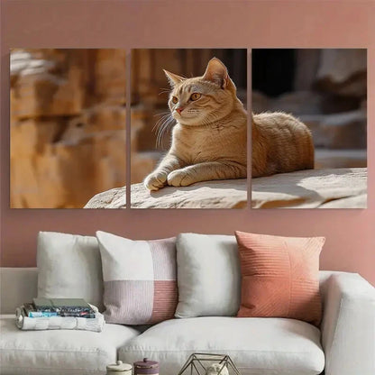 3pcs Sandstone Treasury Petra Cat Metal Print Ready to Hang Art - Bella Home Decor