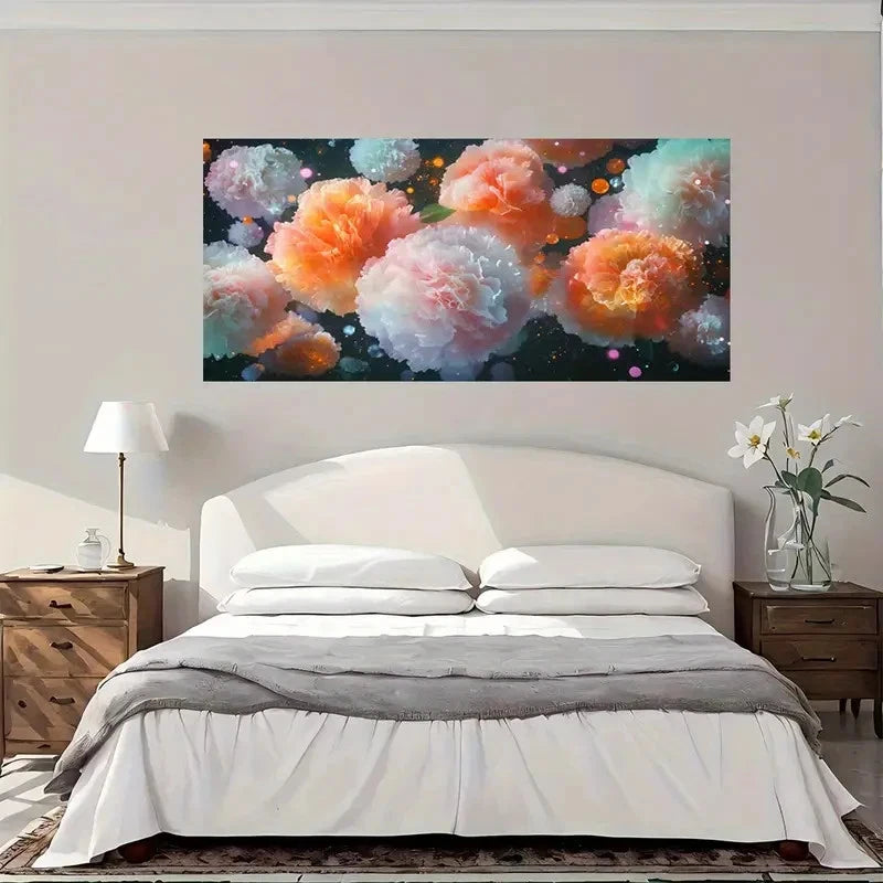 Modern Vintage Peony Wall Art Canvas Office Home Room Framed 120x60cm