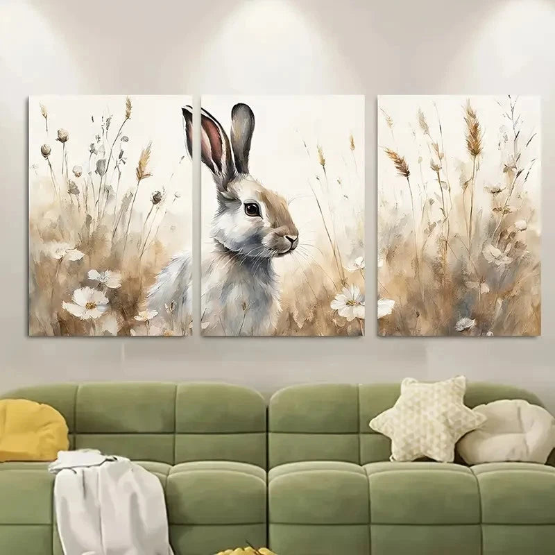 3pcs Bunny Sprig Wildflower Field Metal Print Ready to Hang Art - Bella Home Decor