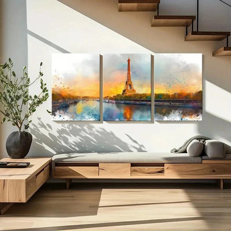 3pcs Eiffel Tower Paris Skyline Watercolor Metal Print Ready to Hang Art