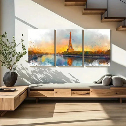 3pcs Eiffel Tower Paris Skyline Watercolor Metal Print Ready to Hang Art