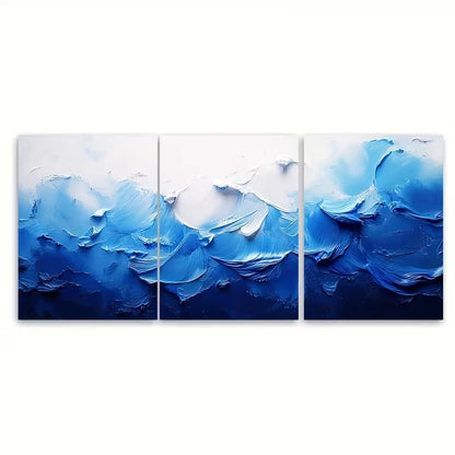 3pcs Abstract Blue and White Paint Splash Wall Art Set Canvas Framed 40x60cm - High Quality Print 100% Australian Made Wall Canvas Ready to Hang - Bella Home Decor