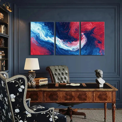 3pcs Abstract Art Red Blue White Waves Poster Metal Print Ready to Hang Art - Bella Home Decor