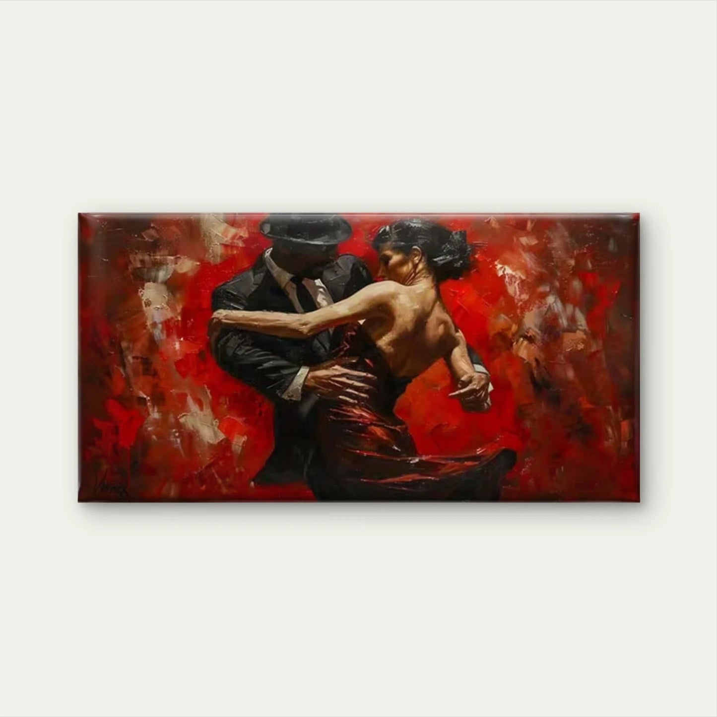 Midnight Dance in Red Wall Art Canvas Office Home Room Framed 120x60cm