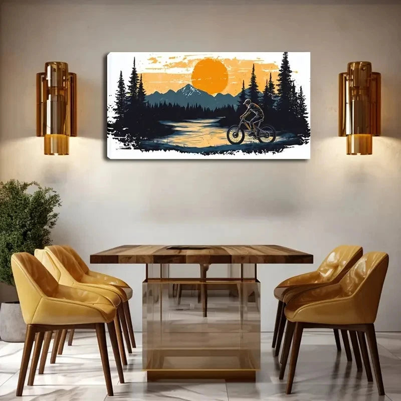 Featuring a Cyclist Mountain Wall Art Canvas Office Home Room Framed 120x60cm