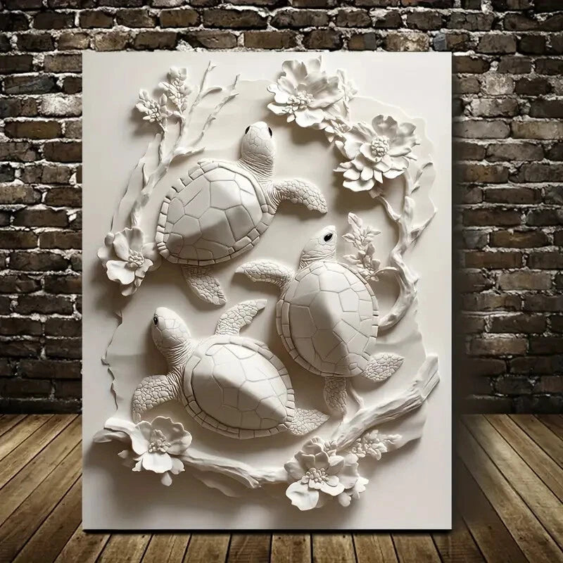 Beautiful Featuring Space Turtles Blossoms Painting 40x60cm Metal Print Ready to Hang - Bella Home Decor