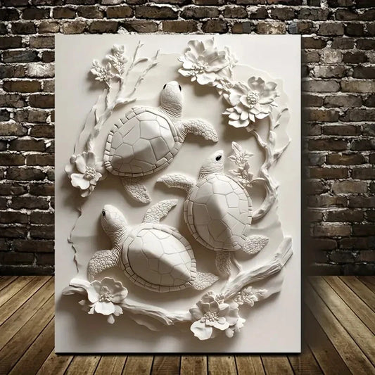 Beautiful Featuring Space Turtles Blossoms Painting 40x60cm Metal Print Ready to Hang - Bella Home Decor
