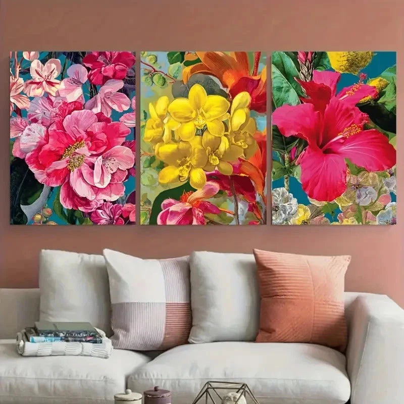 3pcs Venezuela Botanical Floral Illustration Wall Art Set Canvas Framed 50x70cm - High Quality Print 100% Australian Made Wall Canvas Ready to Hang