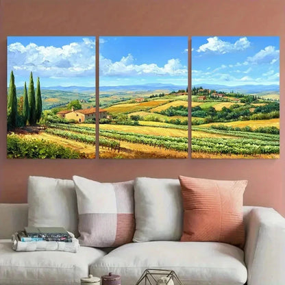 3pcs Crete Senesi Countryside Italian Landscape Wall Art Set Canvas Framed 50x70cm - High Quality Print 100% Australian Made Wall Canvas Ready to Hang - Bella Home Decor