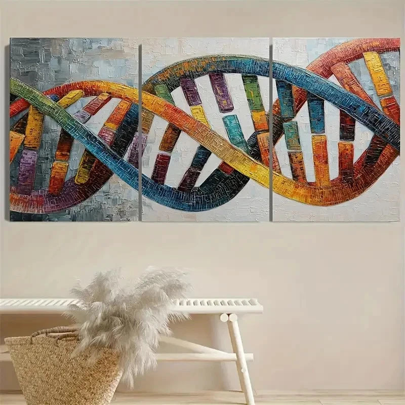3pcs Vibrant DNA Molecular Art Wall Art Set Canvas Framed 50x70cm - High Quality Print 100% Australian Made Wall Canvas Ready to Hang