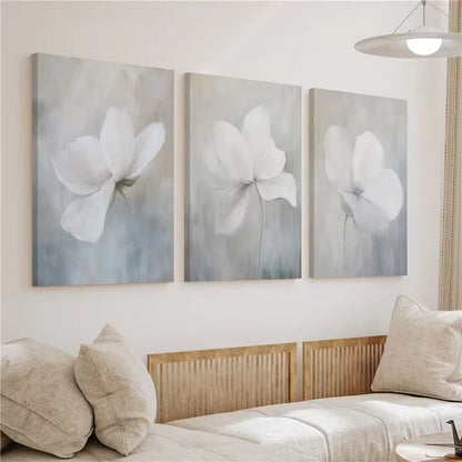 3pcs Elegant White Floral Neutral Botanical Wall Art Set Canvas Framed 50x70cm - High Quality Print 100% Australian Made Wall Canvas Ready to Hang