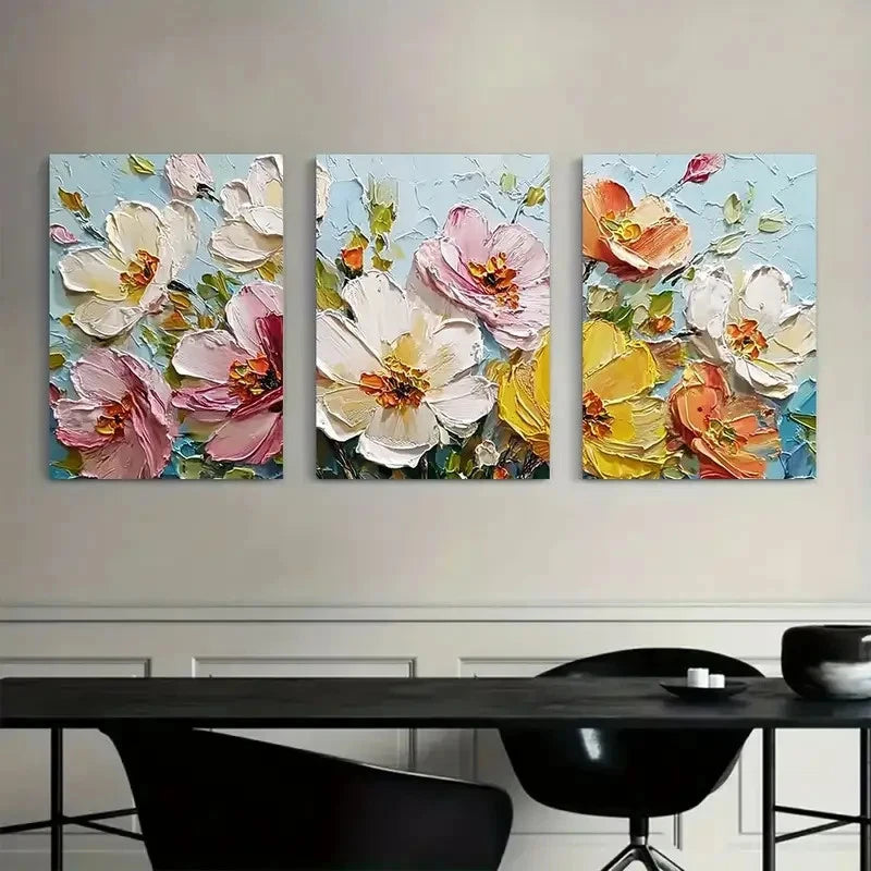 3pcs Array of Beautiful Flowers in Various Colors Metal Print Ready to Hang Art - Bella Home Decor