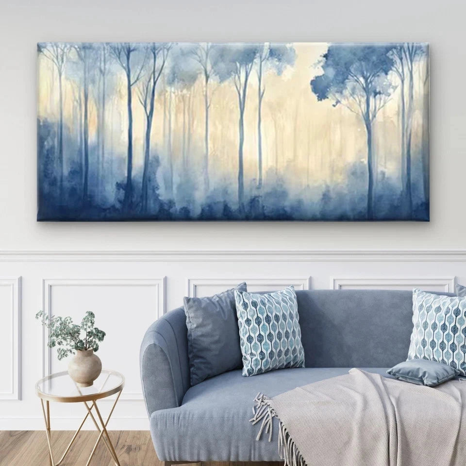 Dreamy Blue Forest Wall Art Canvas Office Home Room Framed 120x60cm