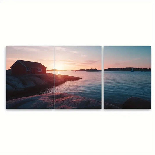 3pcs Nordic Minimalist Summer Midnight Sun Metal Print Ready to Hang Art