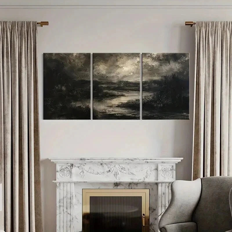 3pcs Dark Landscape Art Abstract Nature Metal Print Ready to Hang Art - Bella Home Decor