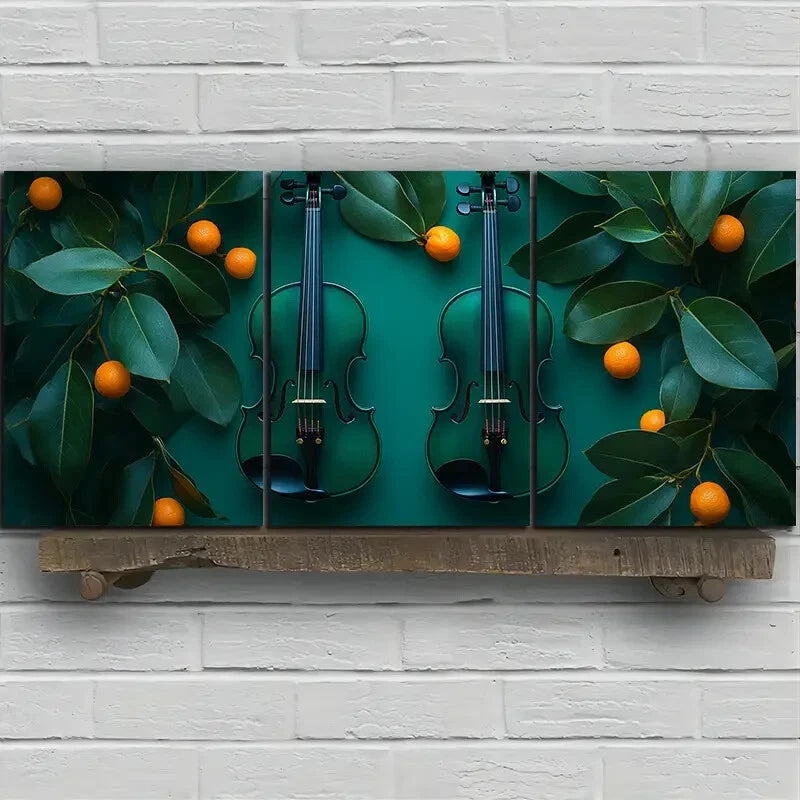 3pcs Beautiful Cello Green Leaves Metal Print Ready to Hang Art - Bella Home Decor