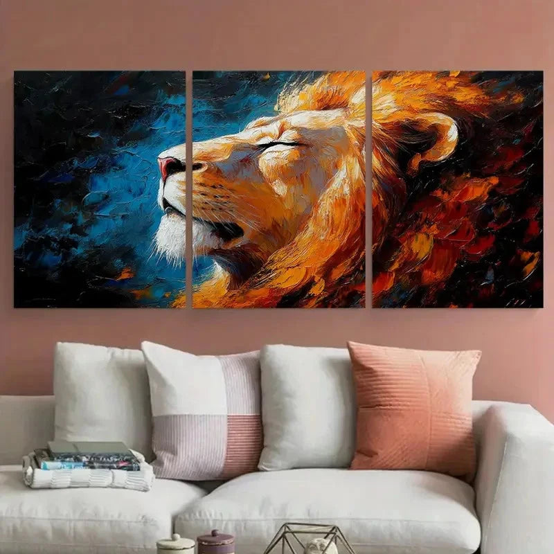 3pcs Featuring African Wildlife Lion Design Wall Art Set Canvas Framed 60x90cm - High Quality Print 100% Australian Made Wall Canvas Ready to Hang