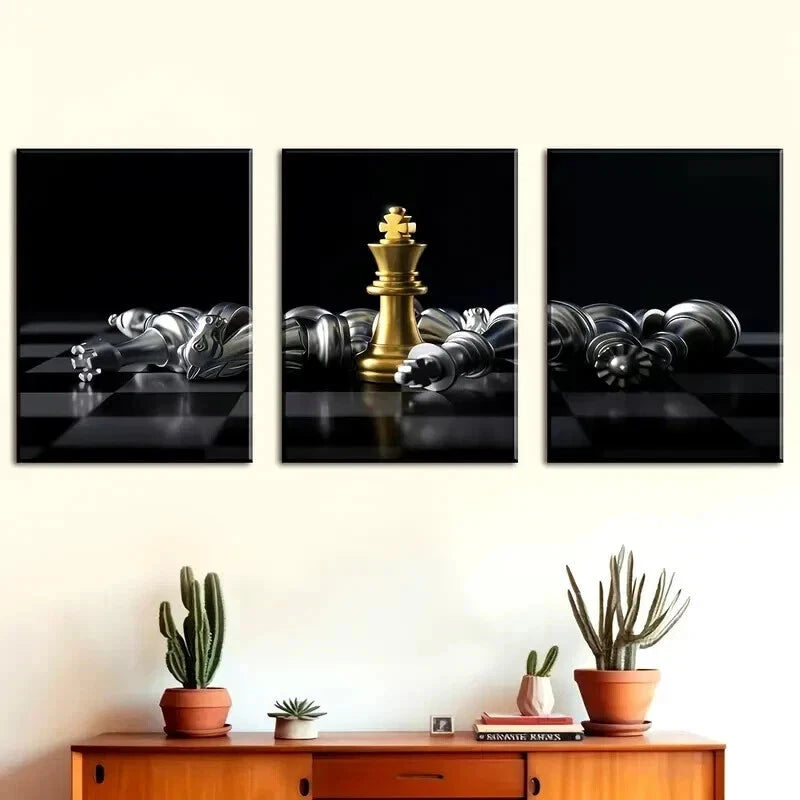 3pcs Featuring Chess And Board Games Perfect Wall Art Set Canvas Framed 60x90cm - High Quality Print 100% Australian Made Wall Canvas Ready to Hang - Bella Home Decor