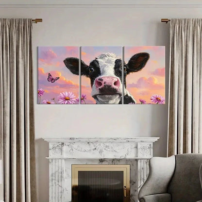 3pcs Cow Portrait Floral Surroundings Soft Pastel Metal Print Ready to Hang Art - Bella Home Decor