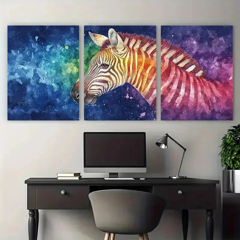 3pcs African Zebra Rainbow Multicolor Wildlife Metal Print Ready to Hang Art - Bella Home Decor