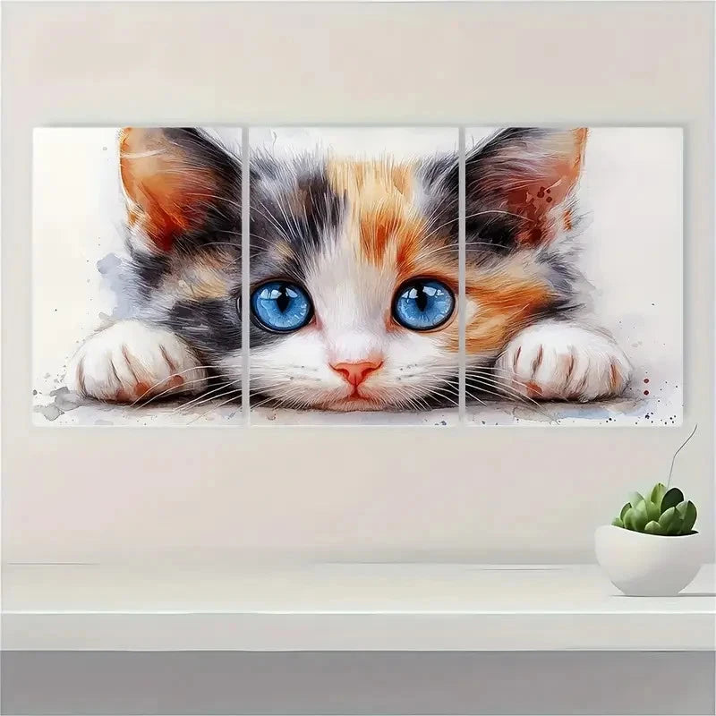 3pcs Cute calico kitten Nursery Decor ND    Wall Art Set Canvas Framed 60x90cm - High Quality Print 100% Australian Made Wall Canvas Ready to Hang - Bella Home Decor