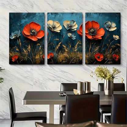 3pcs Impasto Texture Floral Metal Print Ready to Hang Art