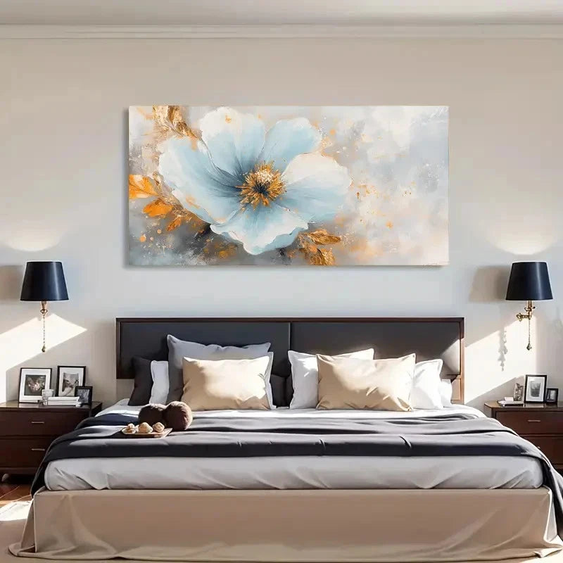 Blue Flower Abstract Botanical Wall Art Canvas Office Home Room Framed 120x60cm