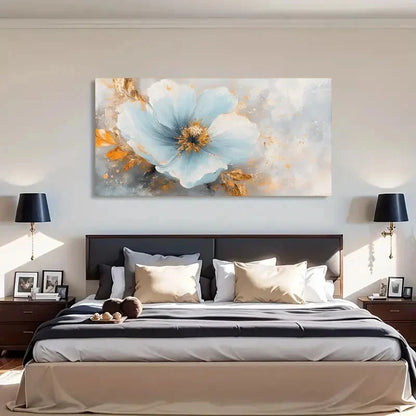 Blue Flower Abstract Botanical Wall Art Canvas Office Home Room Framed 120x60cm