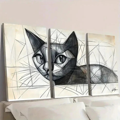 3pcs Picasso Cat Minimalist Line ET Wall Art Set Canvas Unframed - High Quality Print 100% Australian Made Wall Canvas - Bella Home Decor