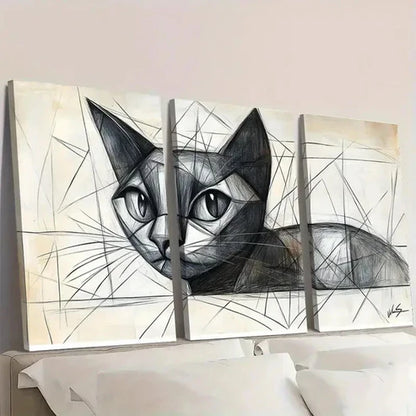 3pcs Picasso Cat Minimalist Line ET Wall Art Set Canvas Unframed - High Quality Print 100% Australian Made Wall Canvas - Bella Home Decor