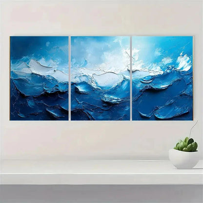 3pcs Acrylic PaintingModern Blue Abstract Painting Metal Print Ready to Hang Art - Bella Home Decor