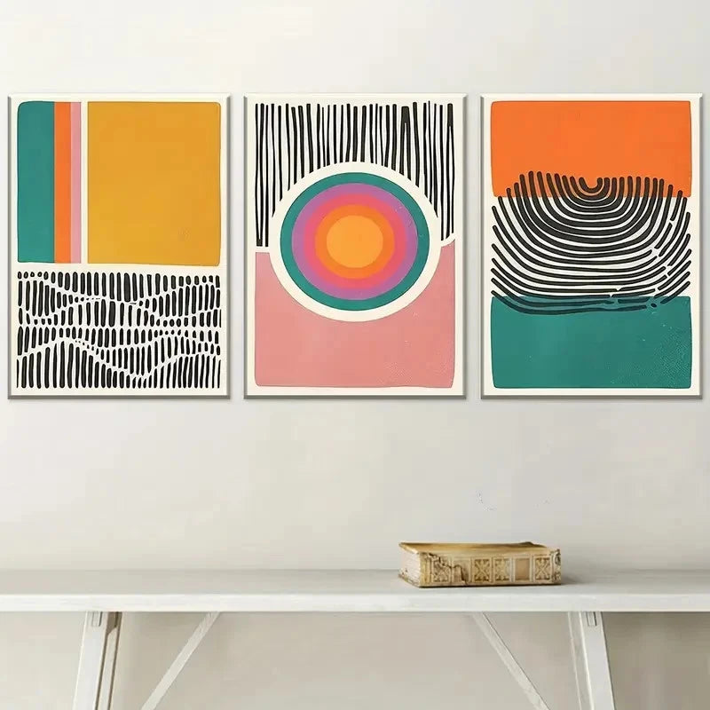 3pcs Boho Chic Modern Abstract Metal Print Ready to Hang Art - Bella Home Decor