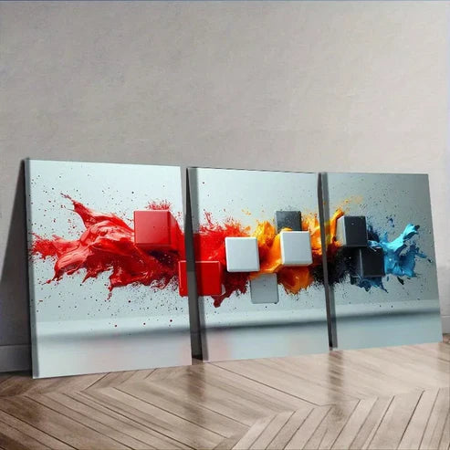 3 PCS Black And White Cubes Color Splash Wall Art Set Canvas Unframed - High Quality Print 100% Australian Made Wall Canvas