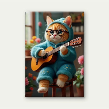 Guitar-Playing Cat 60x90cm Metal Print Ready to Hang