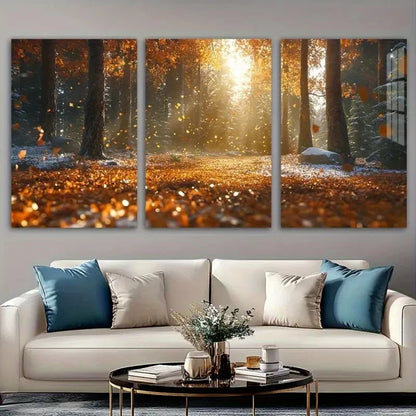 3pcs Sunset Forest Stunning Autumn Metal Print Ready to Hang Art - Bella Home Decor