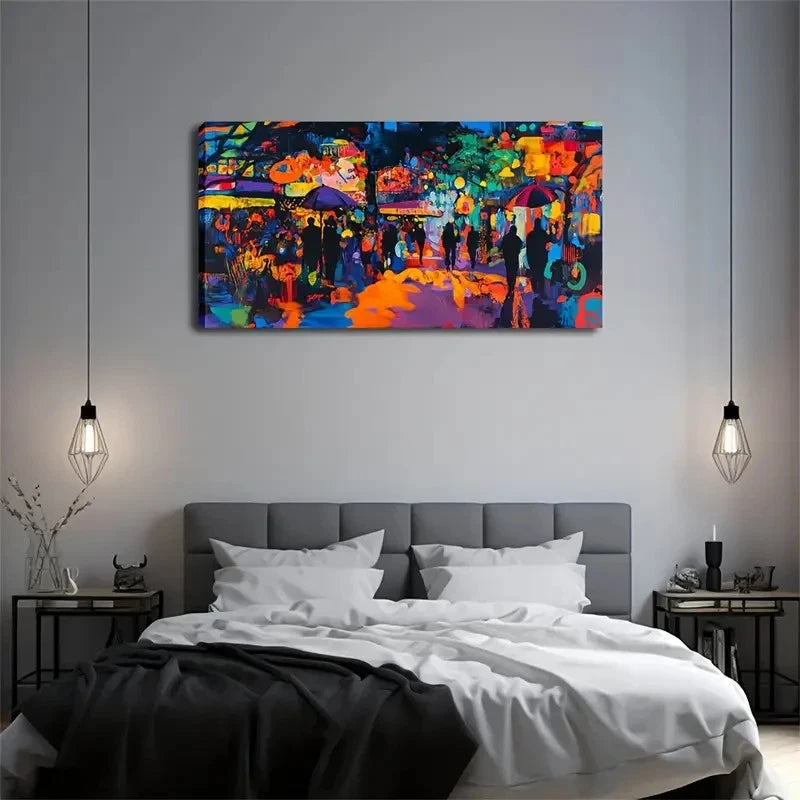 Vibrant Urban Scene Abstract Wall Art Canvas Office Home Room Framed 120x60cm