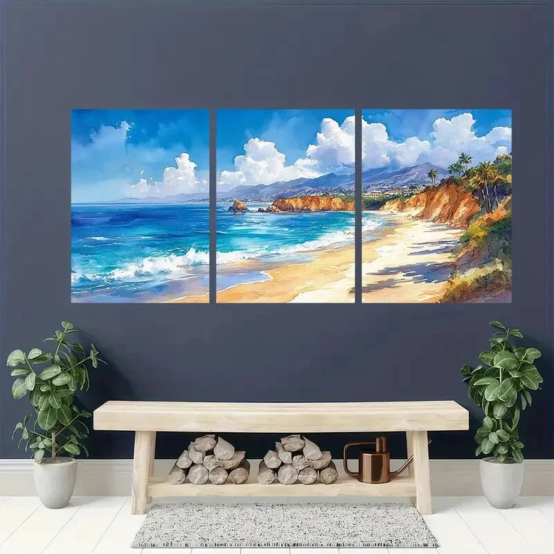 3pcs Watercolor Artwork of Laguna Beach Metal Print Ready to Hang Art - Bella Home Decor