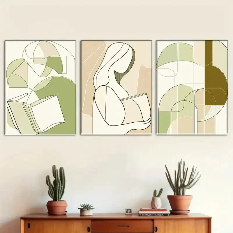 3pcs Abstract Modern Line Profile Painting Metal Print Ready to Hang Art - Bella Home Decor