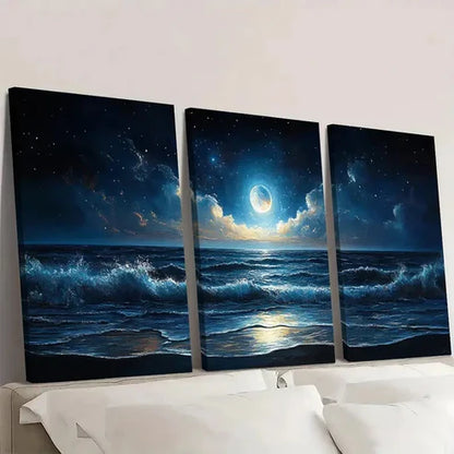 3pcs Midnight Ocean Seascapey SF Wall Art Set Canvas Unframed - High Quality Print 100% Australian Made Wall Canvas - Bella Home Decor