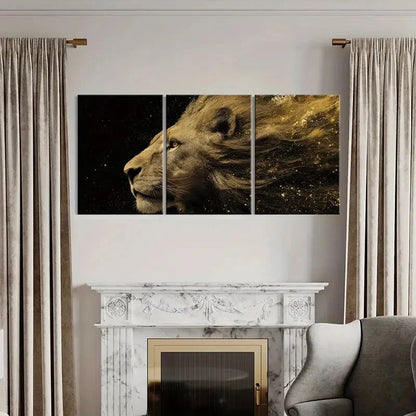 3pcs Lion Profile Art Golden Dust Effect Metal Print Ready to Hang Art - Bella Home Decor