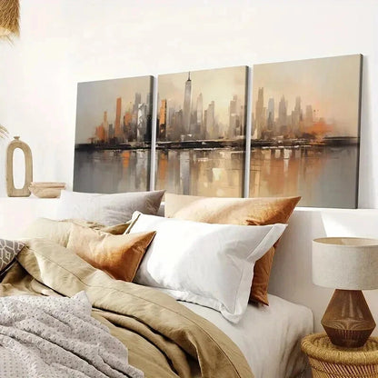 3pcs Abstract Modern Cityscape Decor Wall Art Set Canvas Framed 60x90cm - High Quality Print 100% Australian Made Wall Canvas Ready to Hang