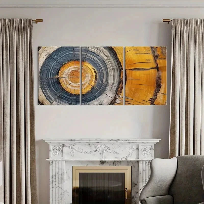 3pcs Circle Art Tree Rings Abstract Art Metal Print Ready to Hang Art - Bella Home Decor