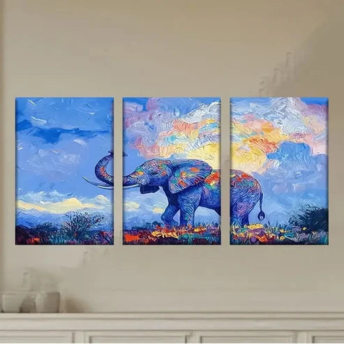 3pcs Elephant Abstract Art Wall Art Set Canvas Unframed - High Quality Print 100% Australian Made Wall Canvas - Bella Home Decor