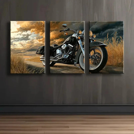 3pcs Sleek Black Motorcycle Wall Art Set Canvas Framed 40x60cm - High Quality Print 100% Australian Made Wall Canvas Ready to Hang