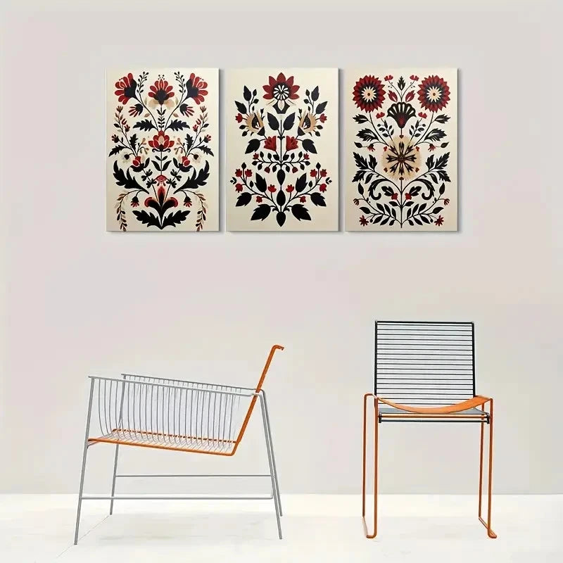 3pcs Bohemian Embroidery Style Wall Art Set Canvas Framed 60x90cm - High Quality Print 100% Australian Made Wall Canvas Ready to Hang