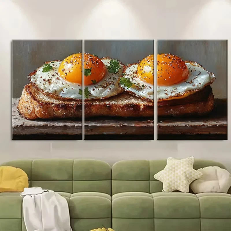 3pcs Fried Egg Painting Food Metal Print Ready to Hang Art - Bella Home Decor